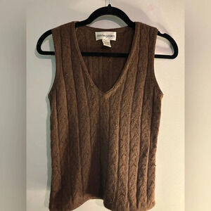 Bloomingdale's Brown Cable Knit Sleeveless Top